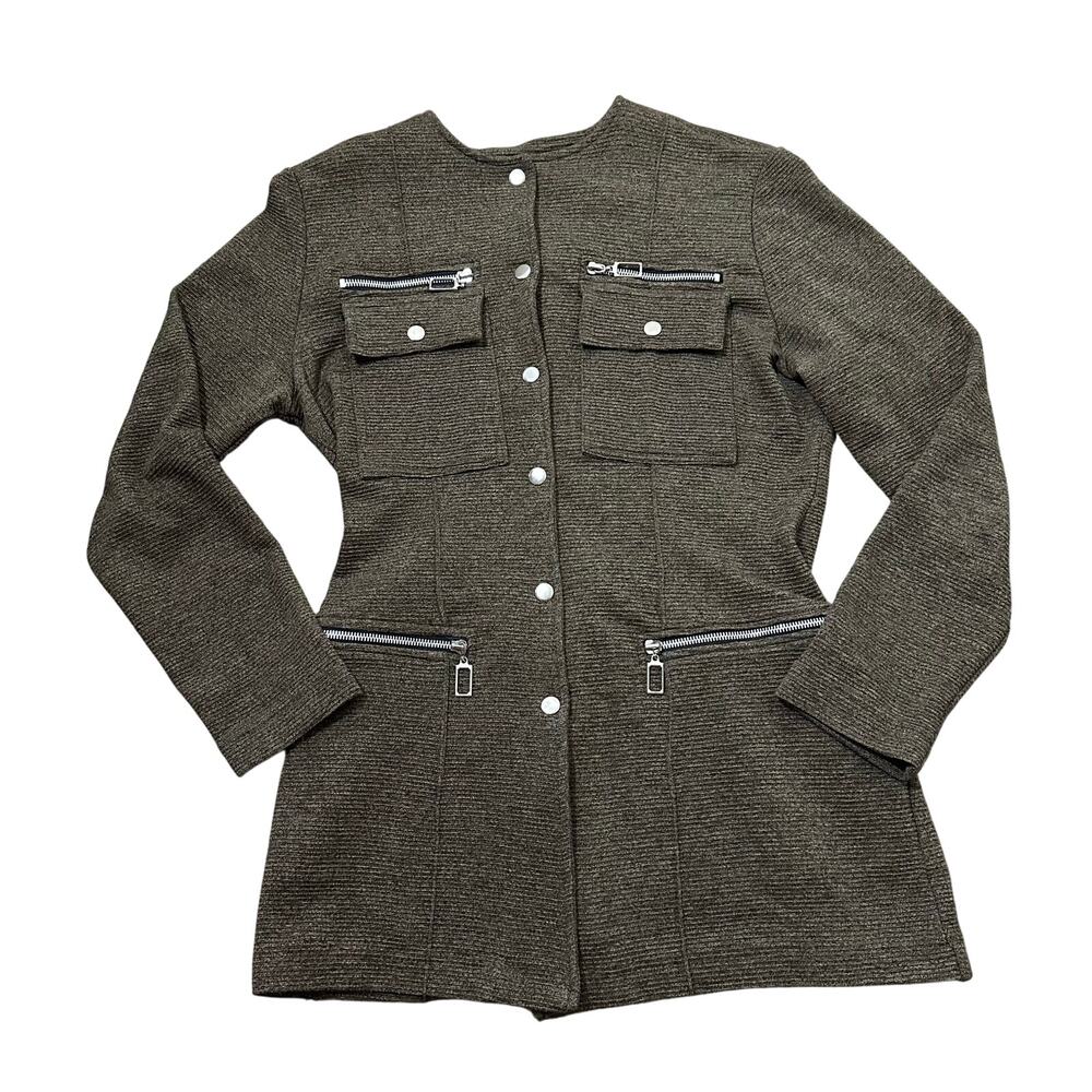 Cache Brown Knit Utility Jacket – Women’s M (8–10) Tailored Military Shacket